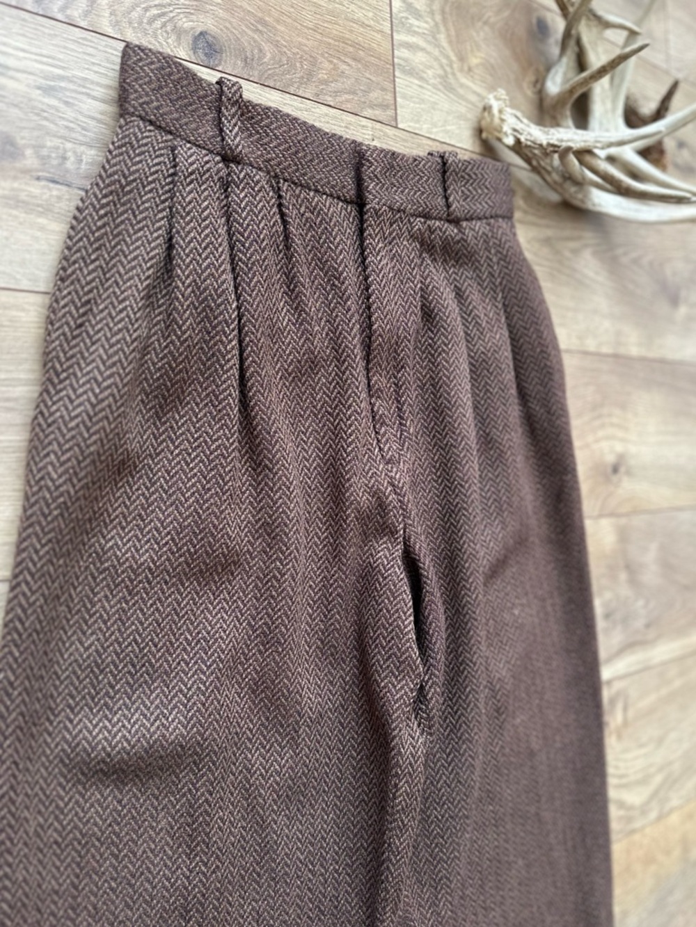 Vintage Barry Bricken Herringbone Wool Pants Pleated Brown | Size 6 - Picture 2 of 12
